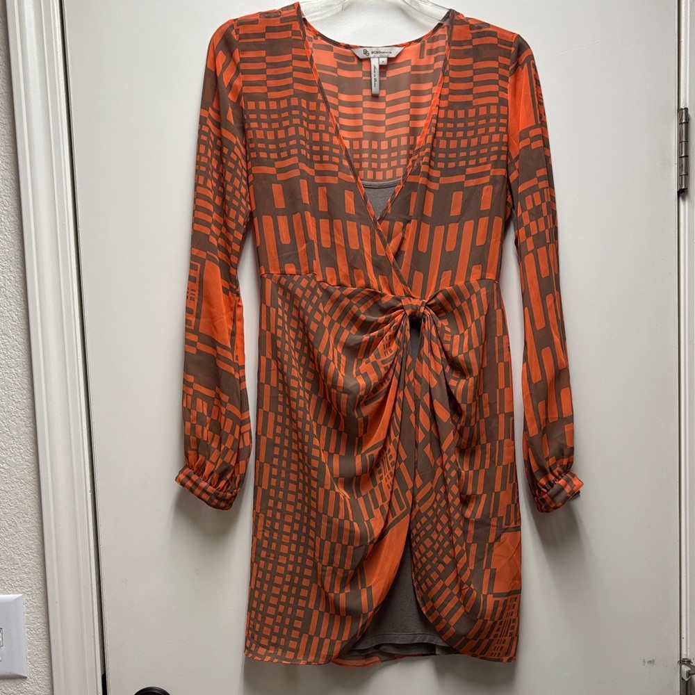 BCBGeneration Orange and Brown Long Sleeve Dress Size Small